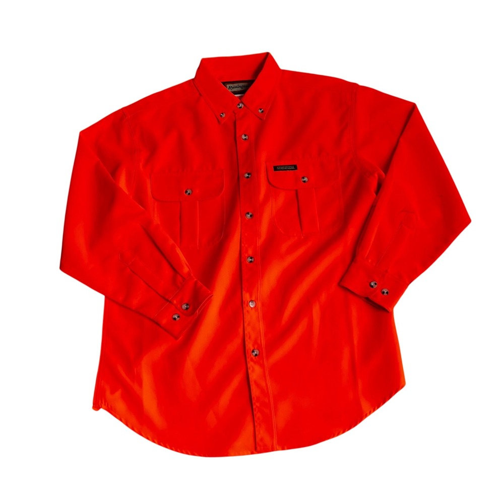 Remington Shirt Mens Large Blaze Orange Hunting Outdoor Long Sleeve Button Down